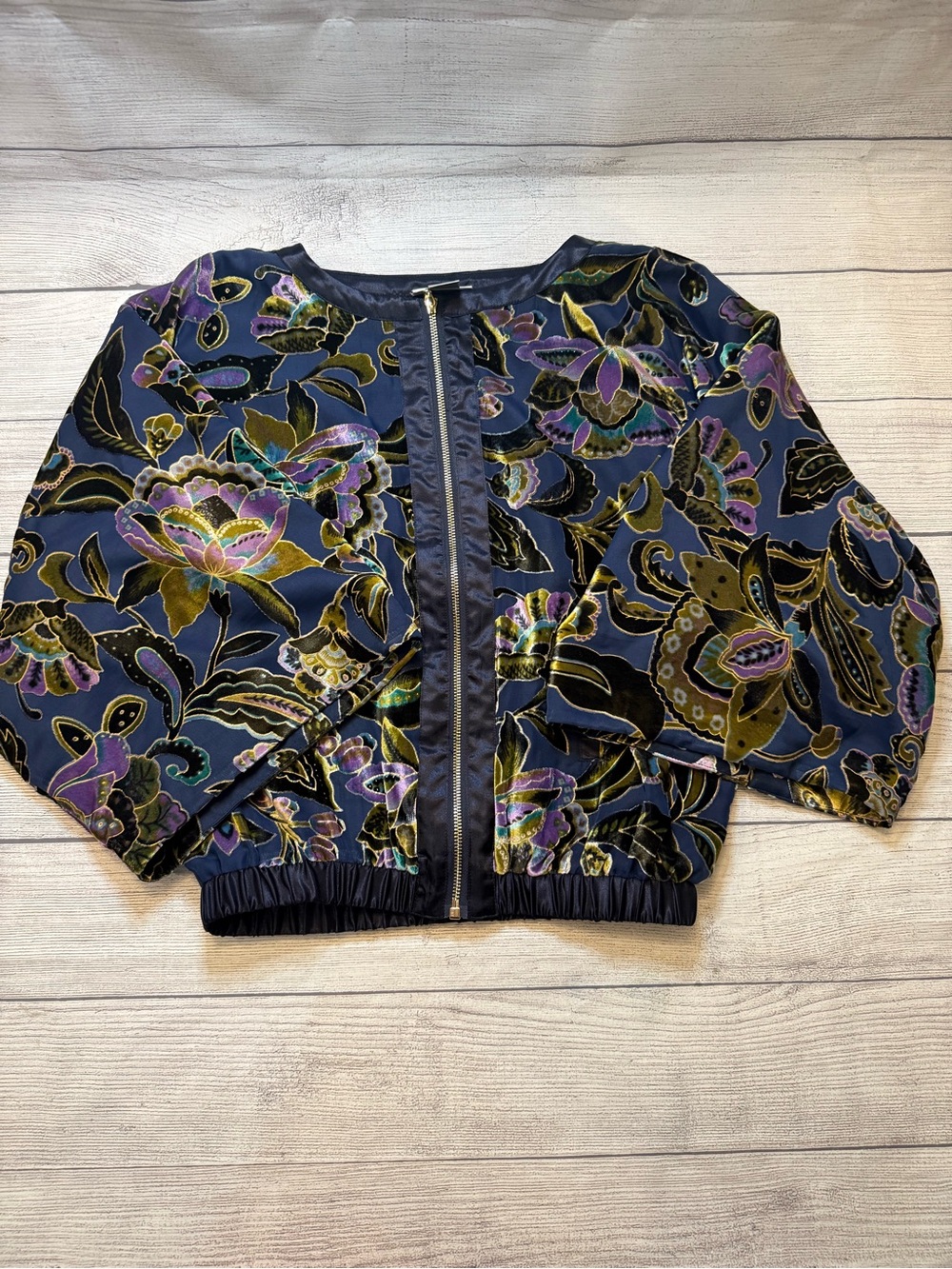 Patchington Navy Floral Velvet Bomber Jacket